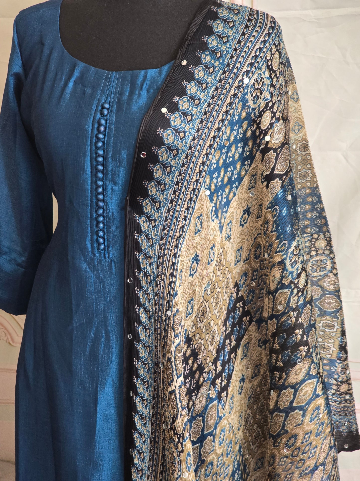 Semi raw silk 3pc salwar suit set(blue)