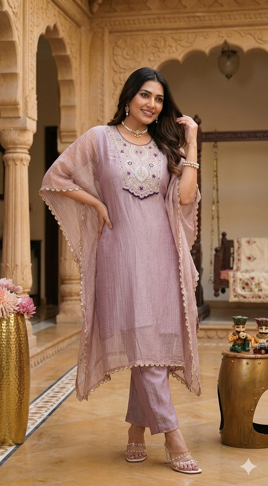 Party wear Tissue silk kaftan set(2 pc)light lavender