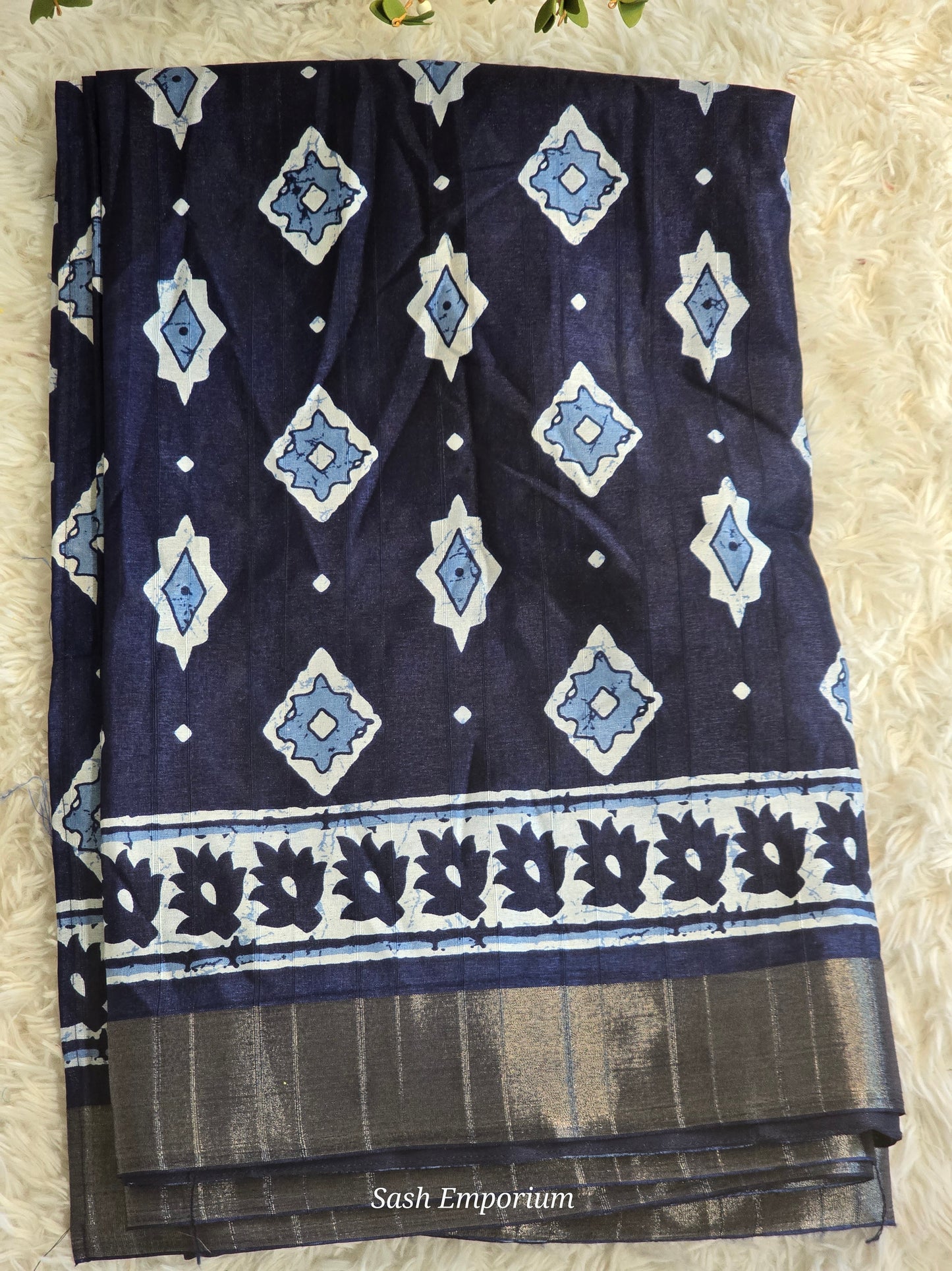 Semi silk saree with silver zari border- BP