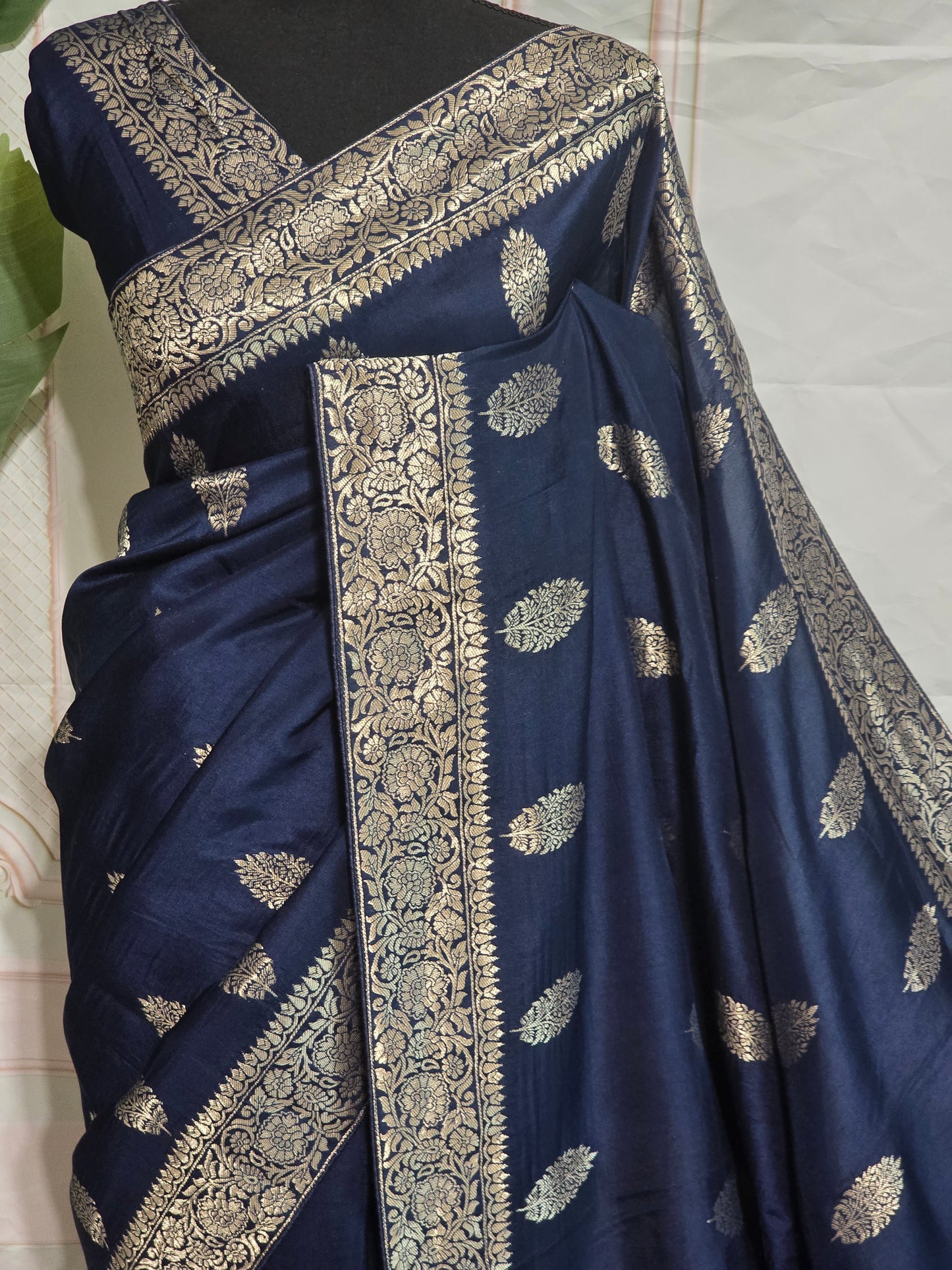 Navy blue banarasi saree with BP