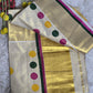 Tissue Kerala saree ( green border) with polka dot prints- blouse pc