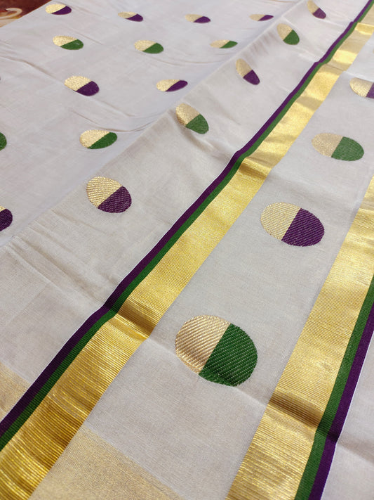 Premium Golden Tissue Handloom Saree With Polka Weaves
