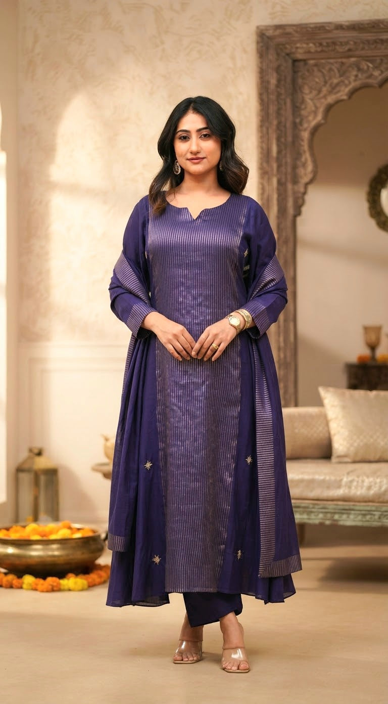 Mul chanderi 3 pc salwar suit set