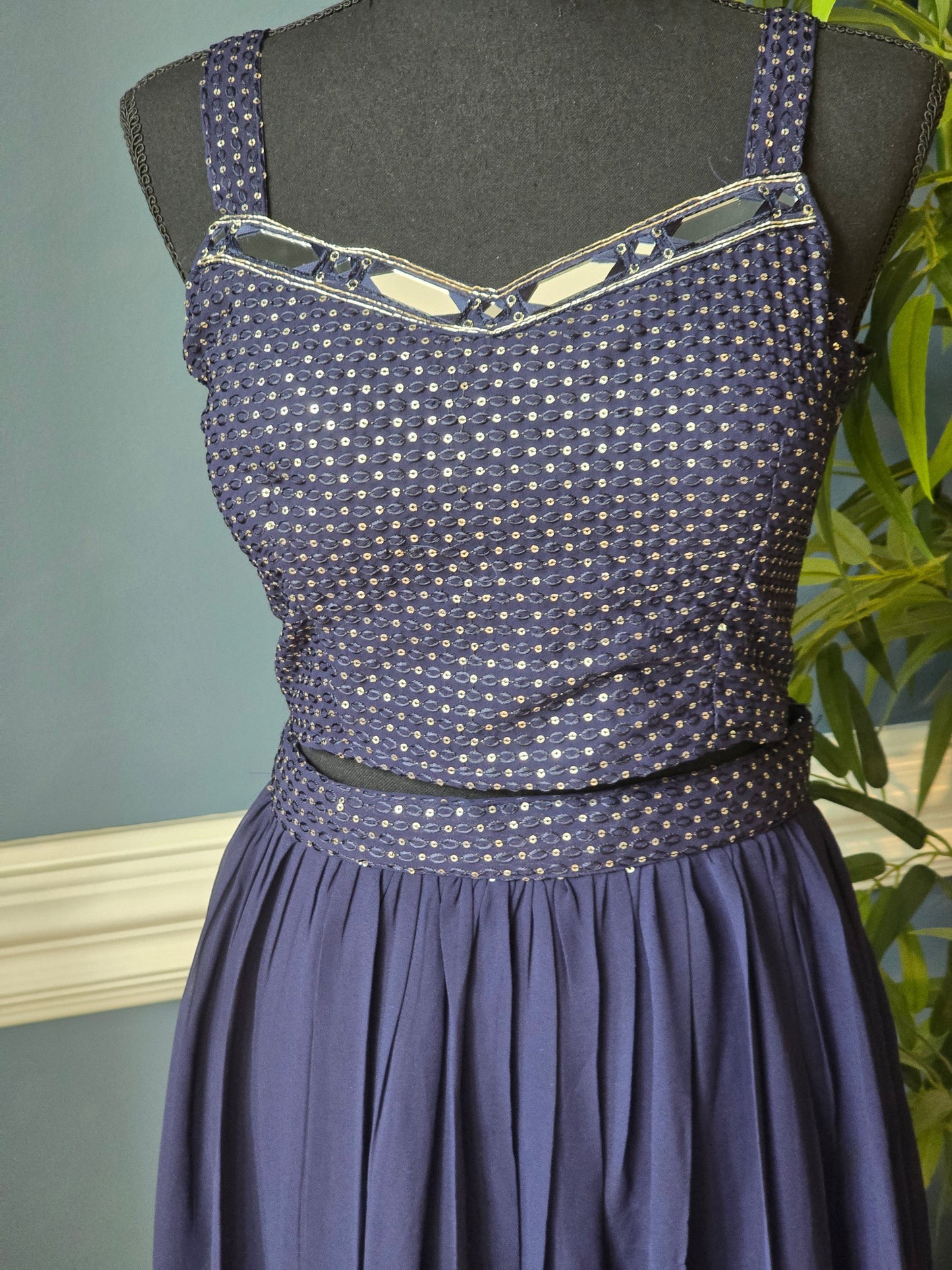 Flayered palazo 3 pc party wear set( Navy blue)