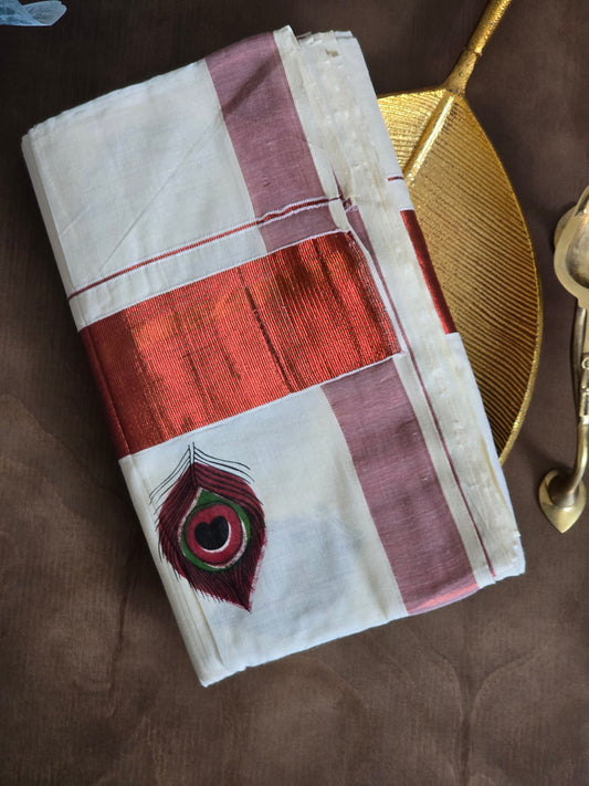 Cotton set saree with copper border