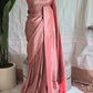 Semi katan silk saree (peach)with stitched blouse