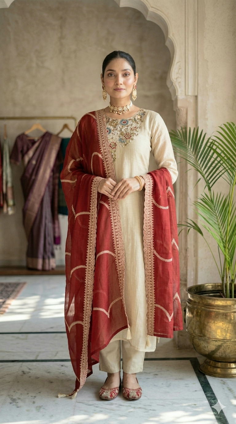 Golden beige 3 pc salwar suit set
