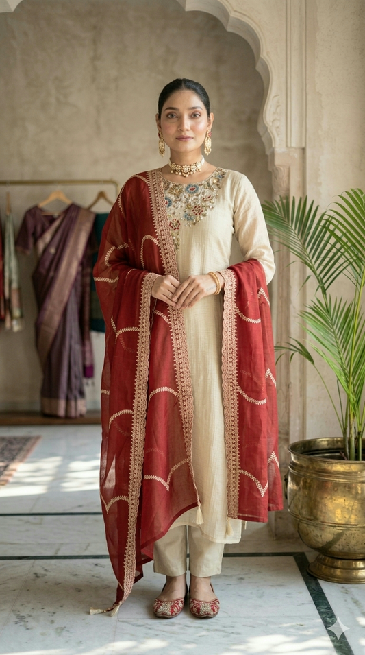 Golden beige 3 pc salwar suit set