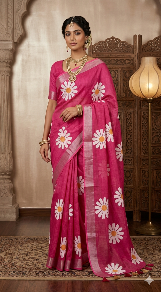 Pink linen cotton saree - No BP ( saree fall and pico done)