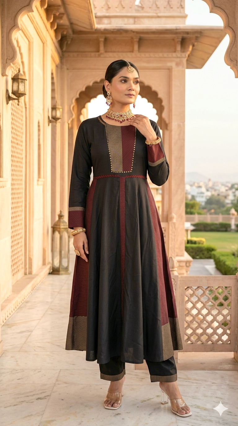 German Rayon A line kurti set