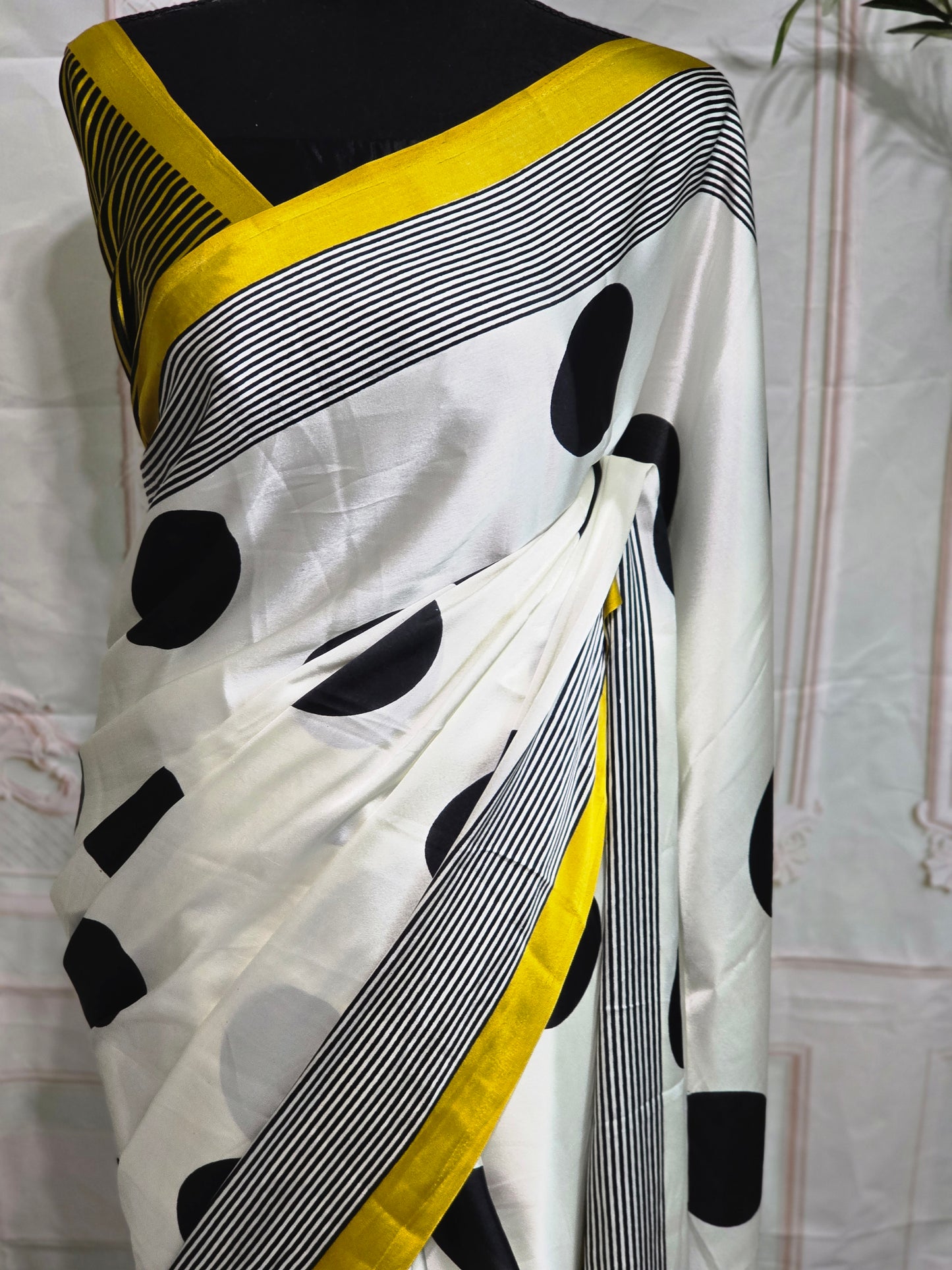 Semi modal silk saree with polka dots- BP ( not stitched)