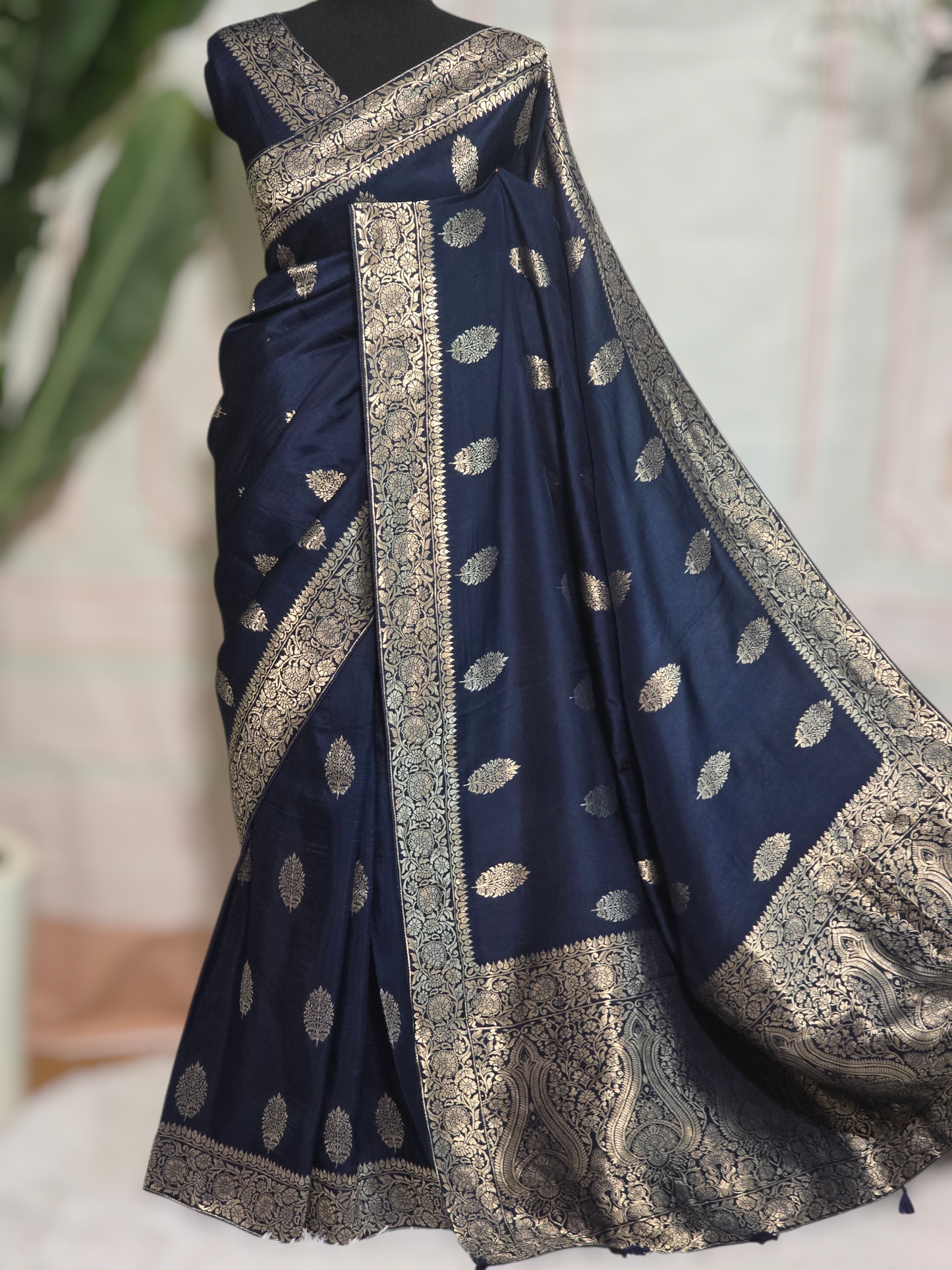 Navy blue banarasi saree with BP