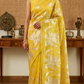 Turquish organza saree (Yellow) with applique work- stitched blouse