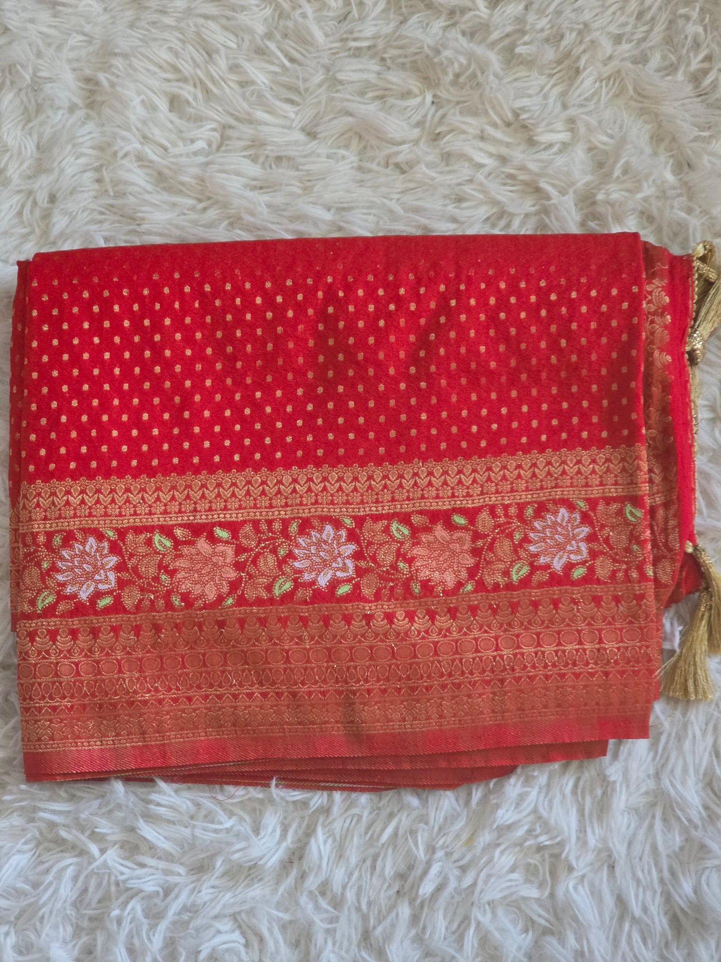 Semi munga (red) silk saree with stitched blouse