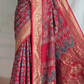Dola silk saree with handblock print - stitched blouse