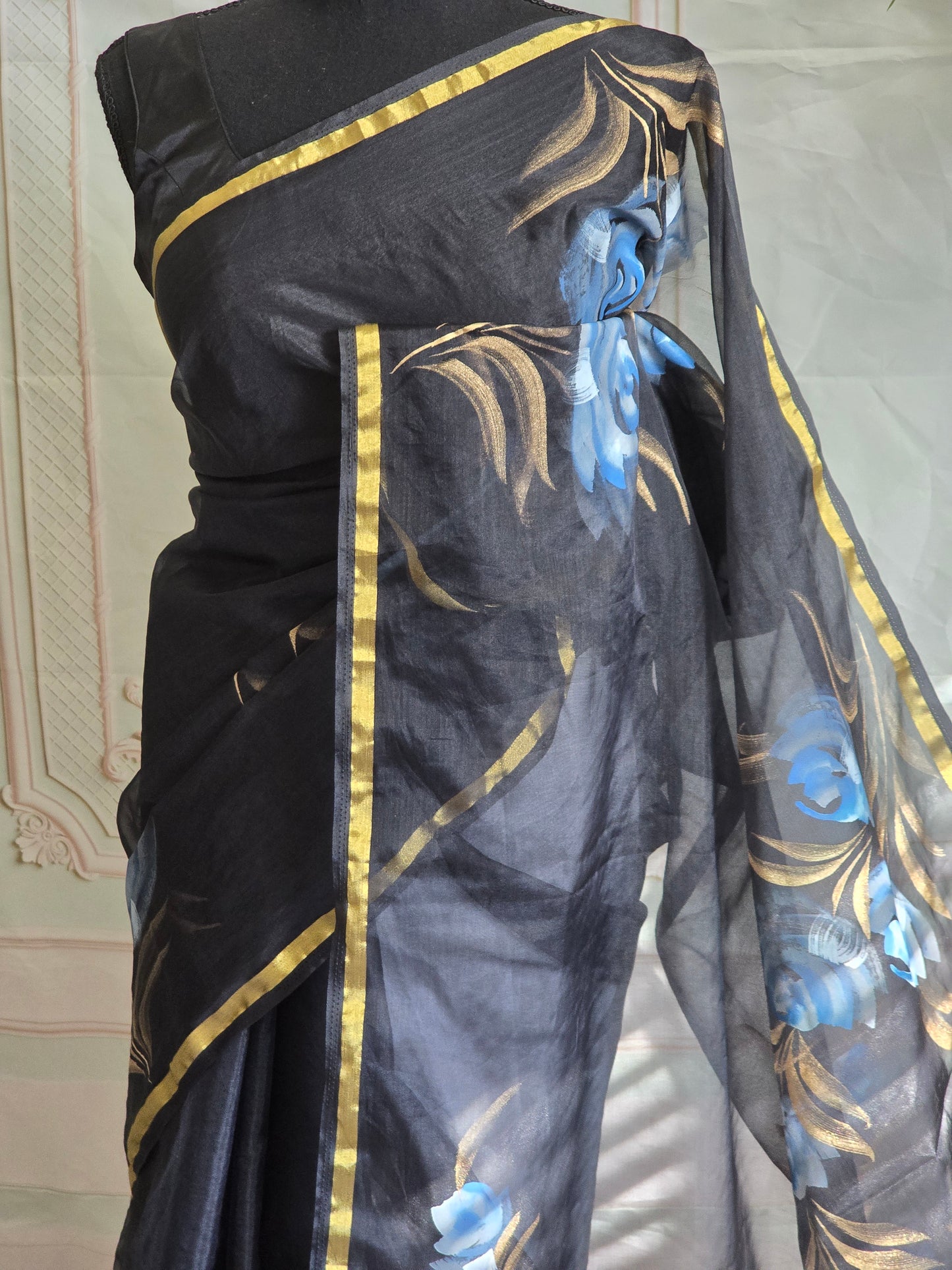 Soft organza with floral pinting design (lightweight)- stitched blouse