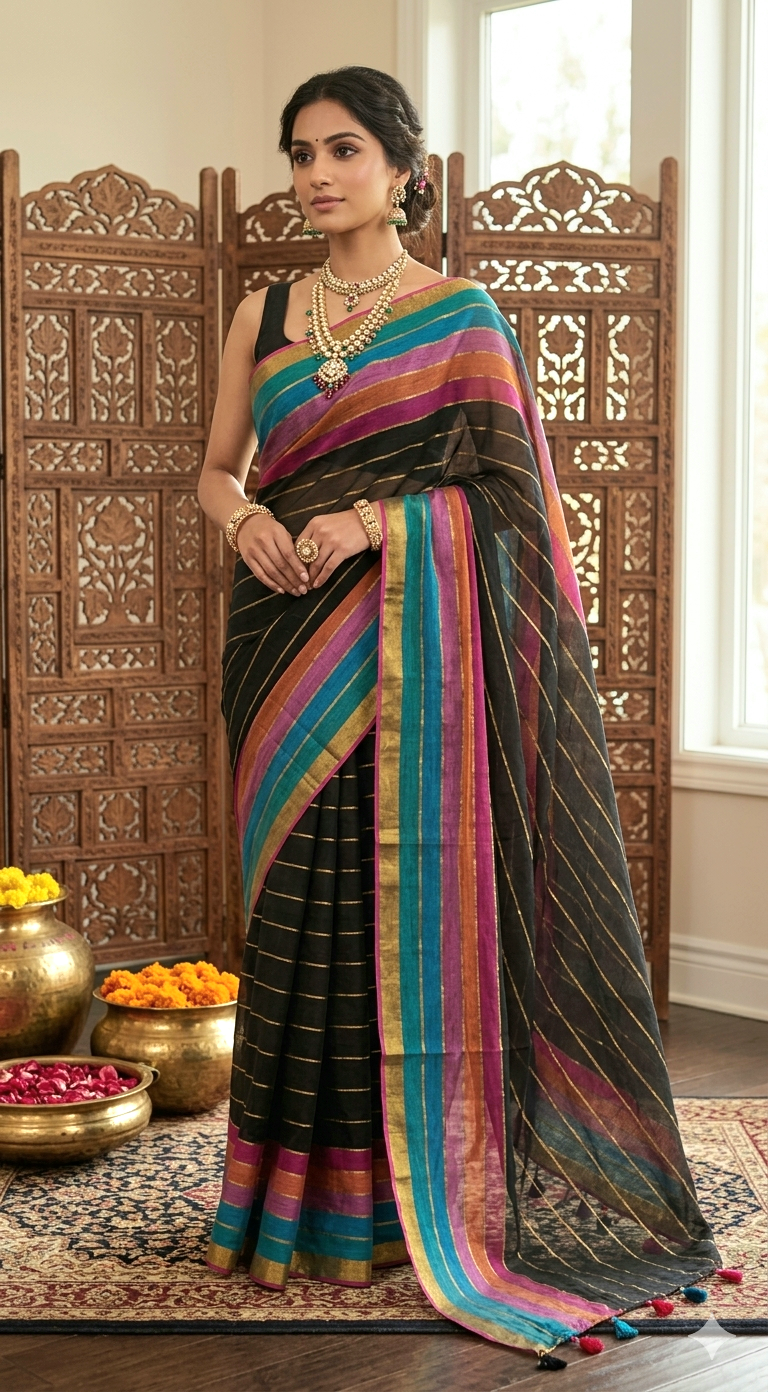 Black Mul cotton saree - No BP ( saree fall and pico done)