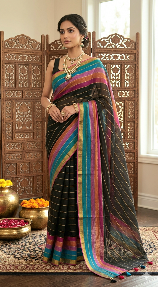 Black Mul cotton saree - No BP ( saree fall and pico done)