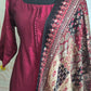 Semi raw silk 3 pc salwar suit set-Maroon