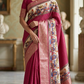 Assam silk(maroon) saree with kalamkari printed design- stitched blouse