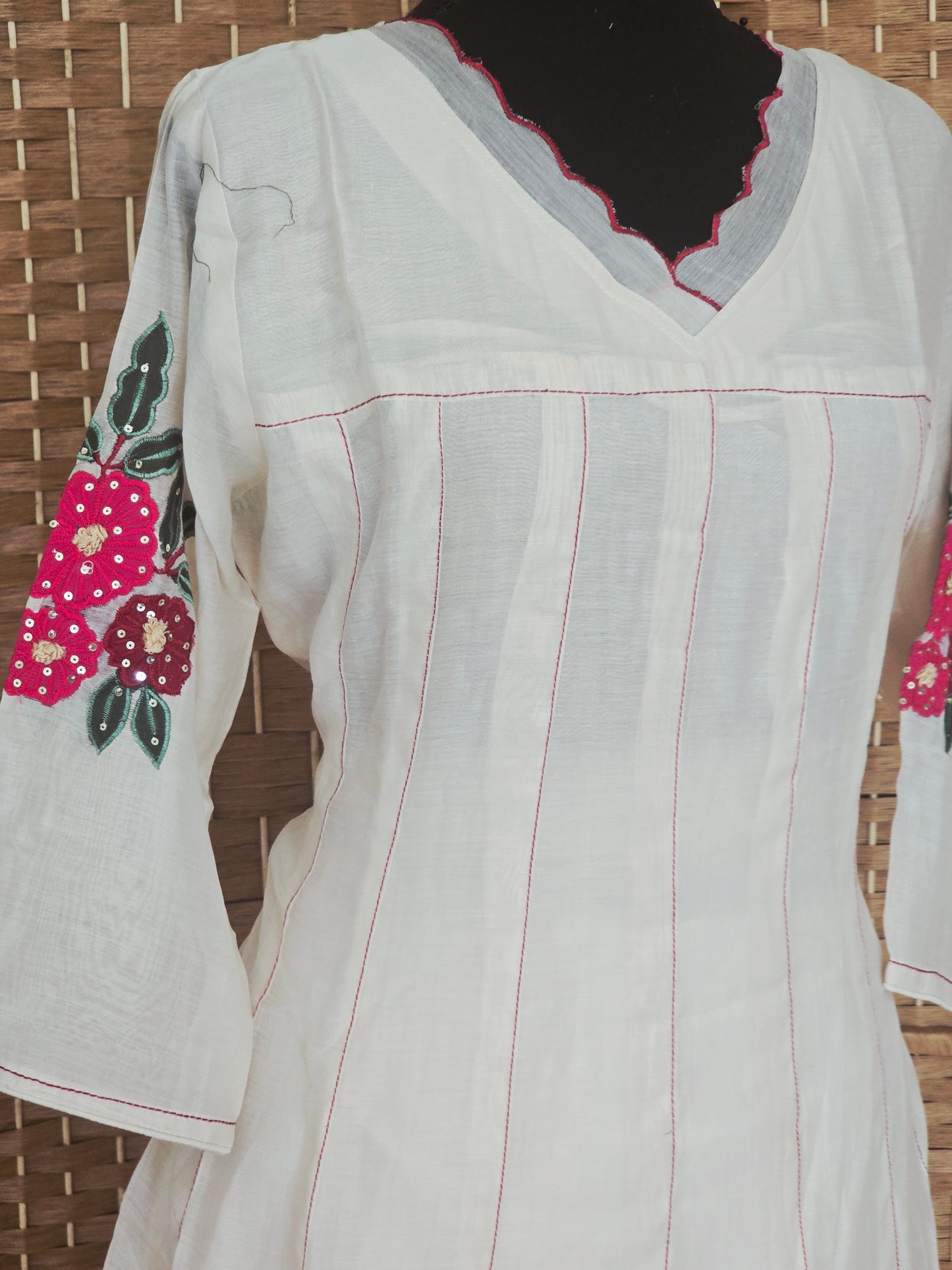 Malai chanderi  A line 3 pc salwar suit set with beautiful work