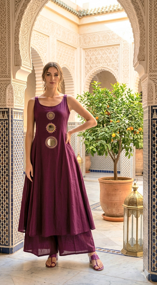 Cotton kurti (sleevless) set with mirror work