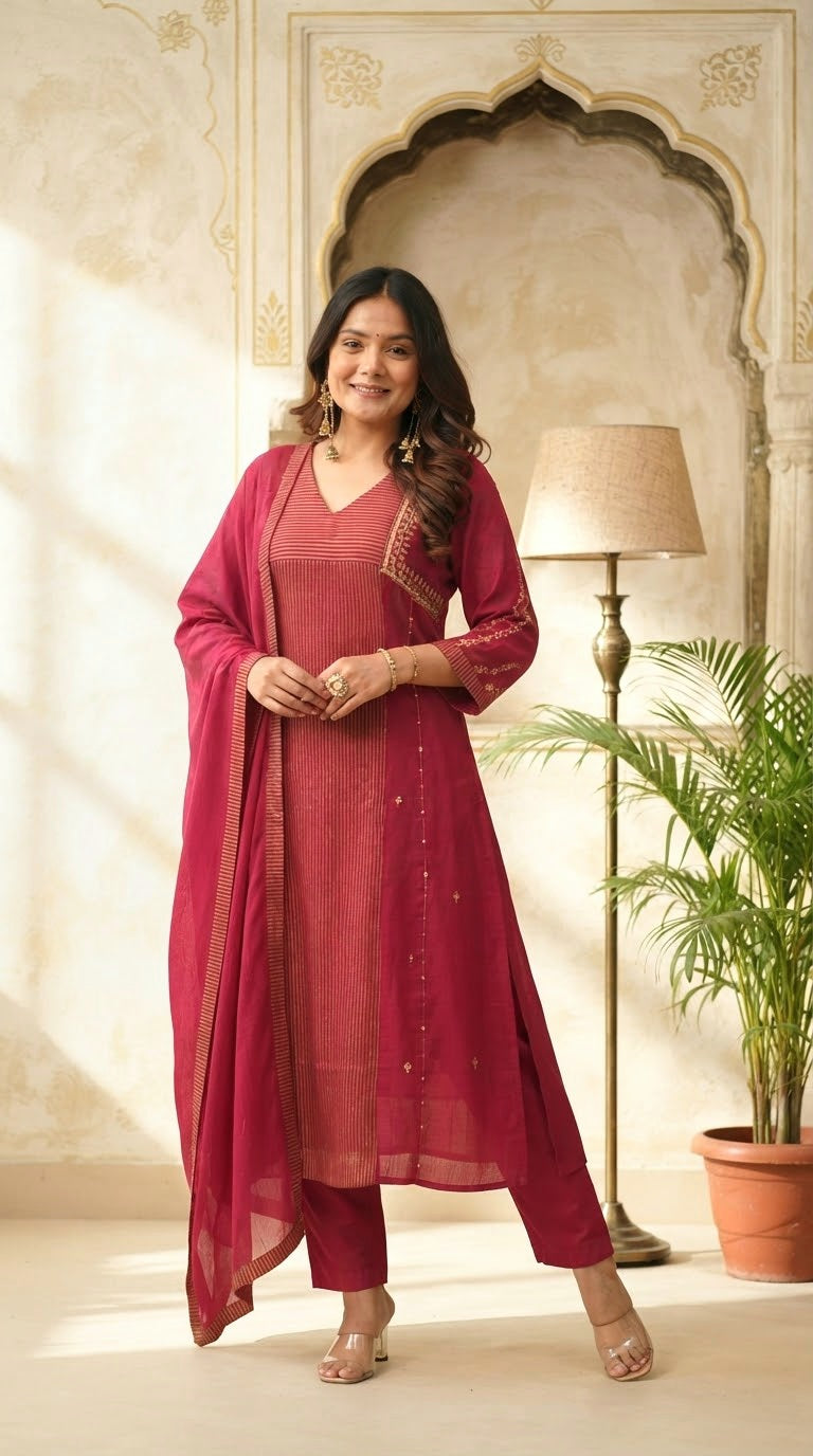 Mul chanderi 3 pc salwar suit set