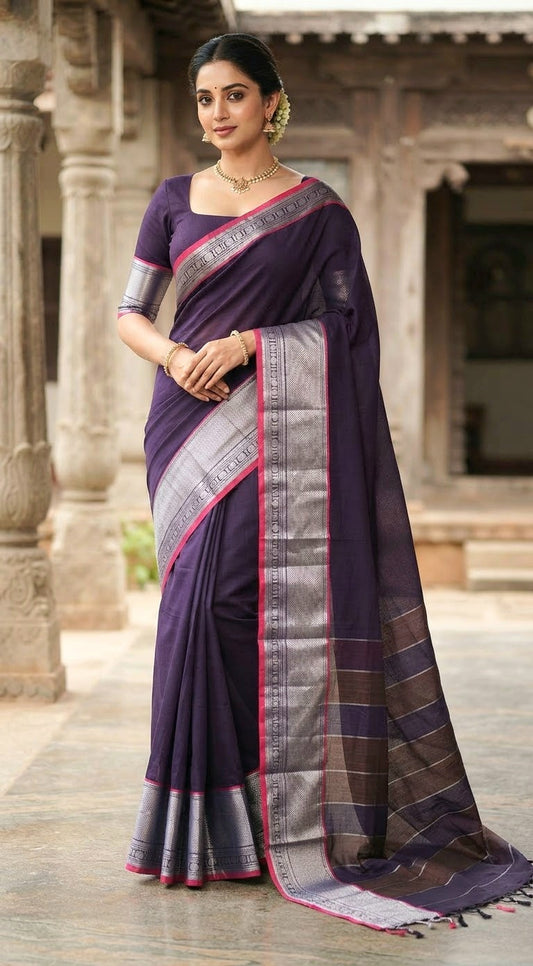 Narayanpet cotton saree with stitched blouse