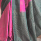 Kancheepuram soft silk with bluish grey and blue combo- Stitched blouse
