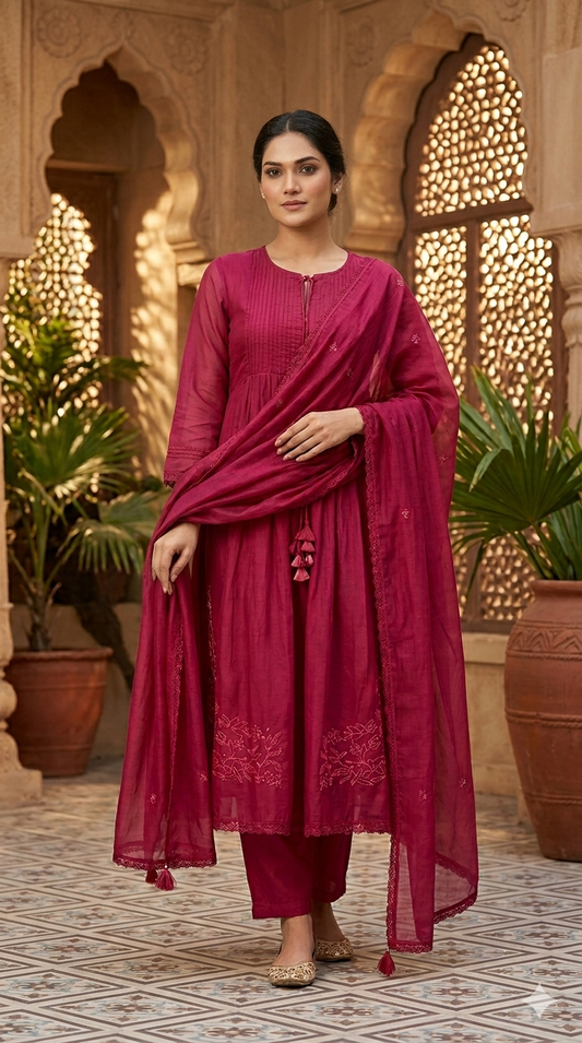 Premium mul chanderi 3 pc salwar suit