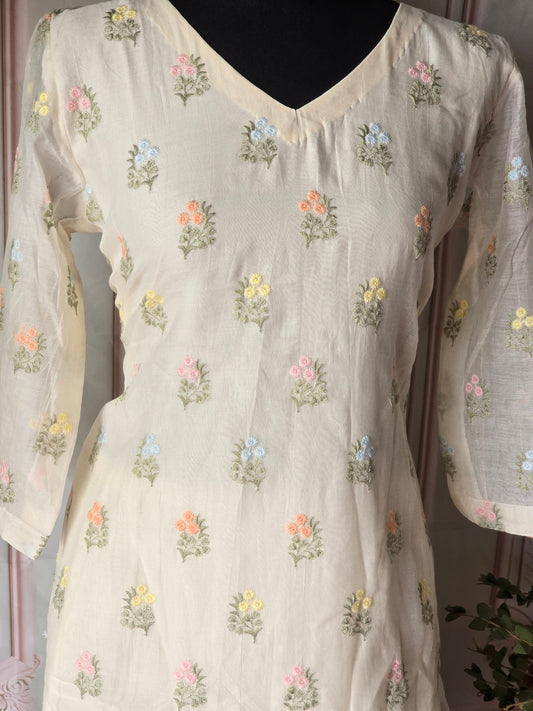 Malai chanderi off white kurti