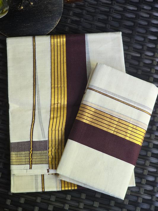 Onam set mund- brown and gold