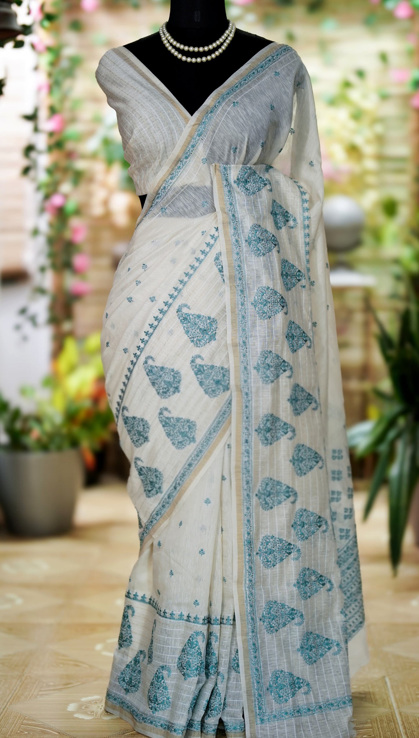 Tussar linen with resham embroidery - stitched blouse