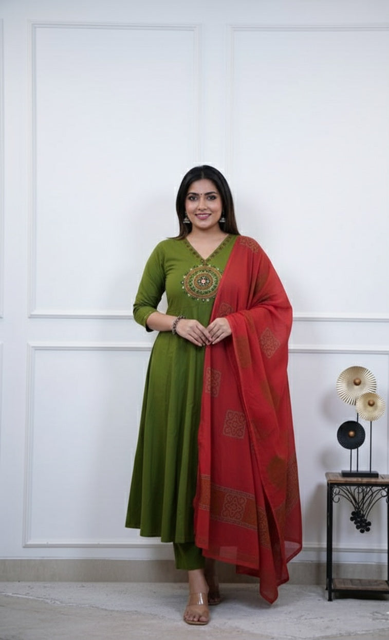 Cotton 3 pc salwar suit set with mirror work