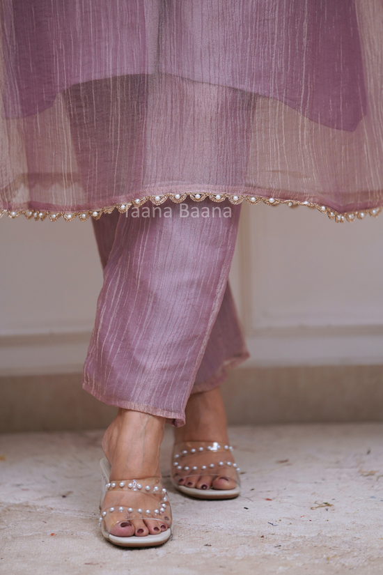 Party wear Tissue silk kaftan set(2 pc)light lavender