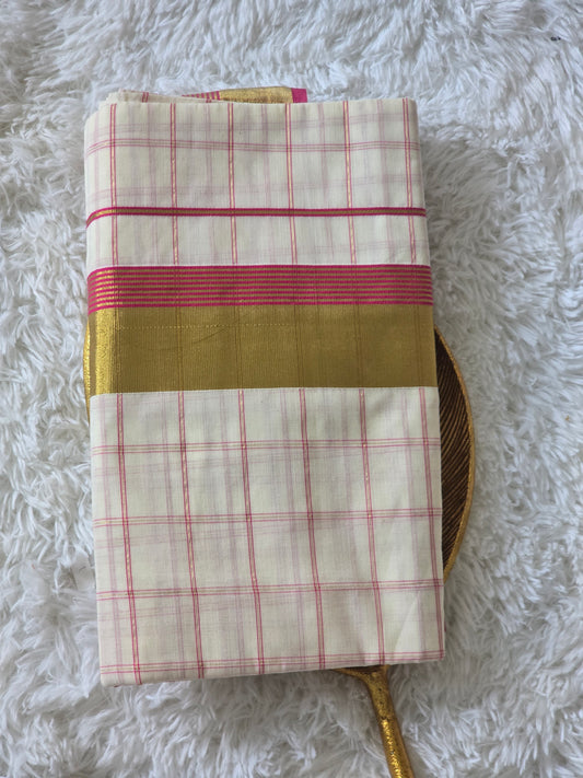 Set saree with pink and gold border