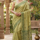 Soft cotton tussar saree with jamdani weaving ( leaf lean pink)- BP