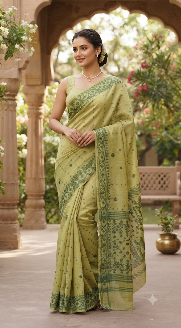 Soft cotton tussar saree with jamdani weaving ( leaf lean pink)- BP