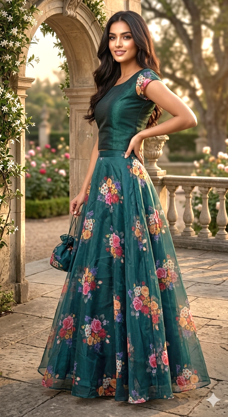 Semi organza floral skirt and crop top ( XS-S size)