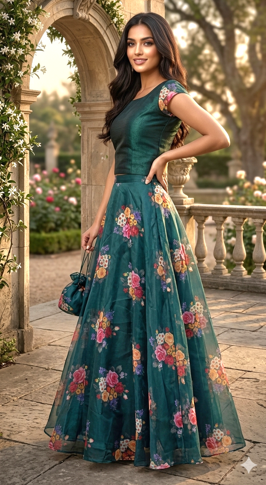 Semi organza floral skirt and crop top ( XS-S size)