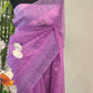 Pure muslin silk saree (Light lilac) with sequins- stitched blouse