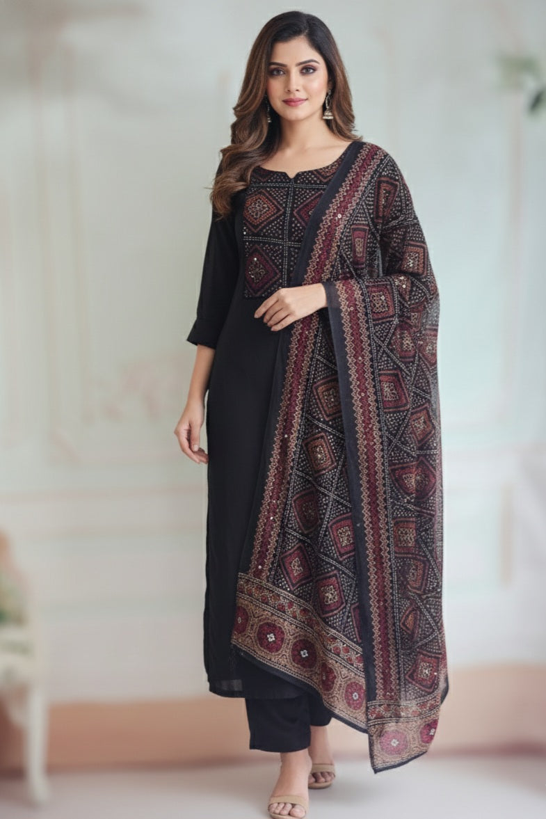 Faux georgette 3 pc salwar suit with beautiful dupatta ( mirror work)