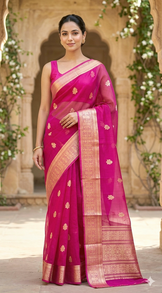 Handloom banarasi kora silk saree with stitched blouse