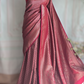 Reddish maroon semi katan brocade saree with stitched blouse