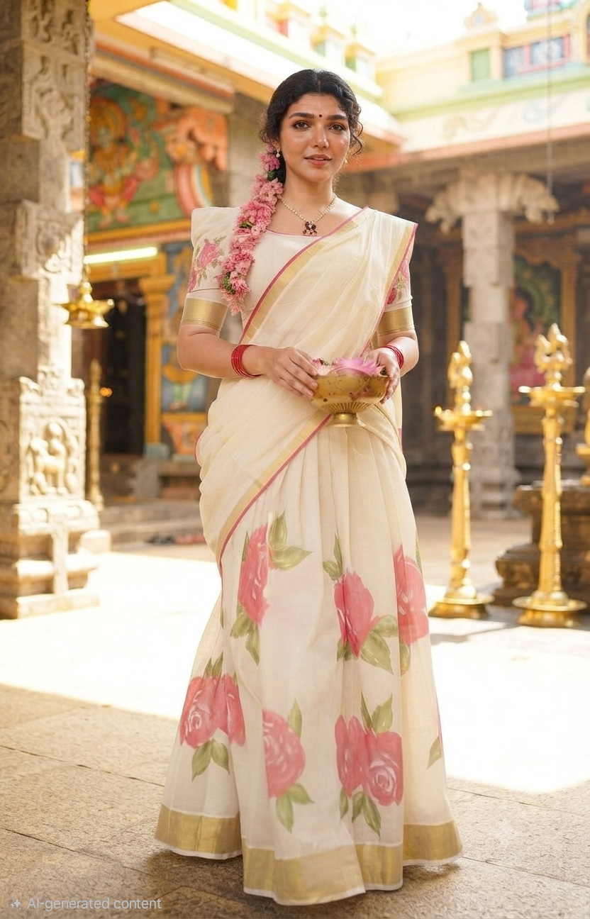 Dhavani set with peach floral design (M-L)