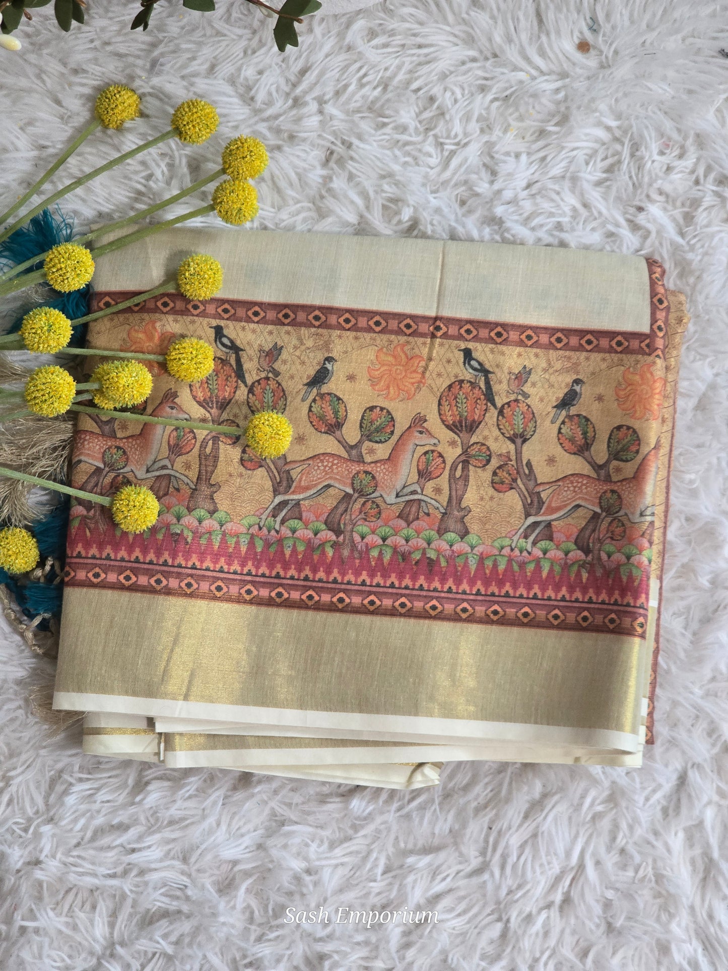 Tissue set saree with mural printed design