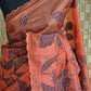 Turquish organza saree ( burnt orange) with applique work- stitched blouse