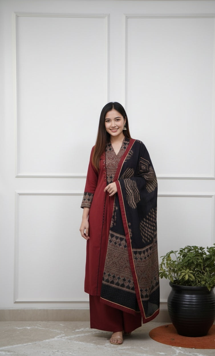 Cotton 3 pc salwar suit with yoke design