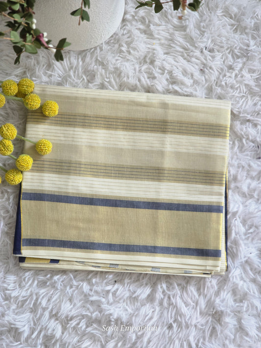 Cotton set saree with gold blue border