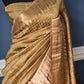 Yellowish gold matka silk saree with gold zari border- stitched blouse